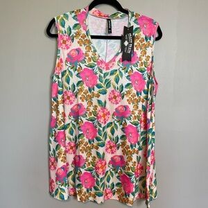 Crazy Train Sleeveless A Line Knit Tank Top Size Large Colorful Pink Floral